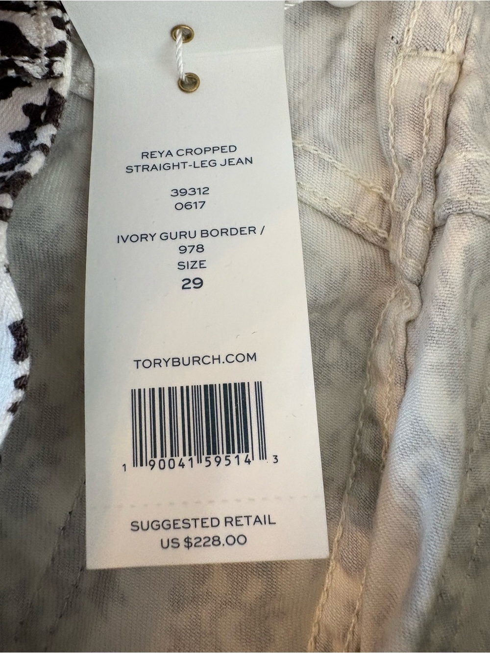 Tory Burch Reya Cropped Straight Leg Jeans Womens 29 Ivory Guru Border NWT Print - Picture 8 of 10
